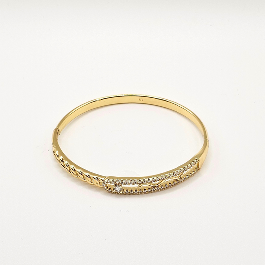 Diamond Mesh Detail Hinge Bangle – 18K Gold Plated