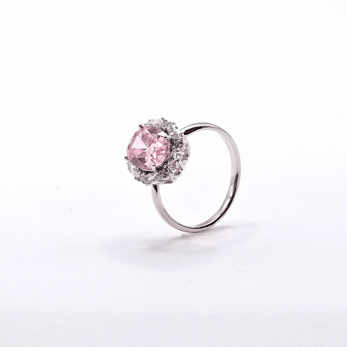 Chivelle Pink Solitaire Halo Ring – Elegant Silver Band with Sparkling Crystals