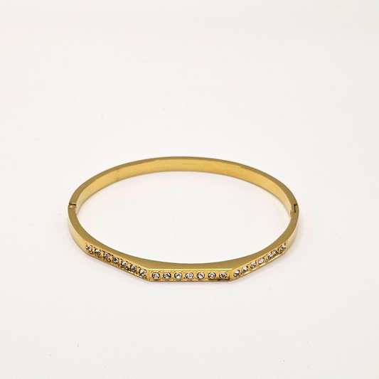Cubic Zirconia Hinge Bangle Bracelet – 18K Gold Plated