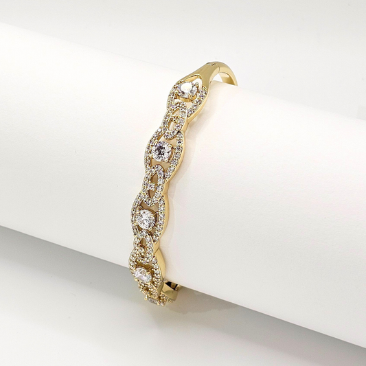 Marquise Style Colored Stone Hinge Bangle – 18K Gold Plated