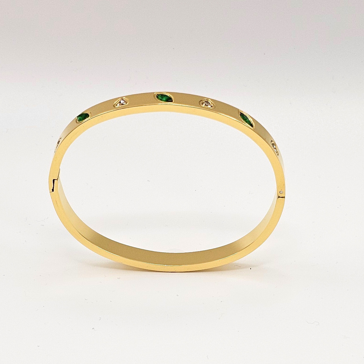Green Stone Hinge Bangle Bracelet – 18K Gold Plated Minimalist Design
