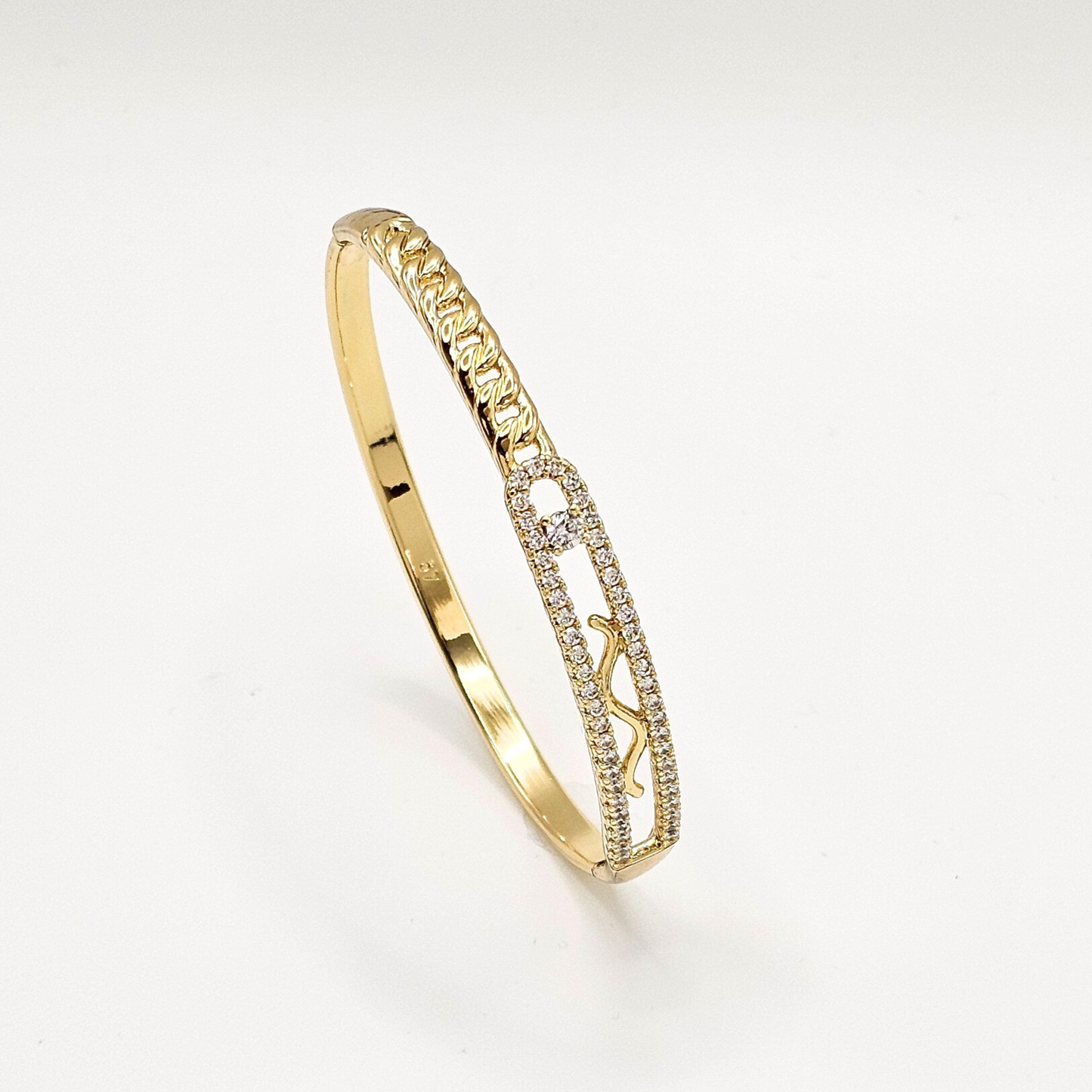 Diamond Mesh Detail Hinge Bangle – 18K Gold Plated