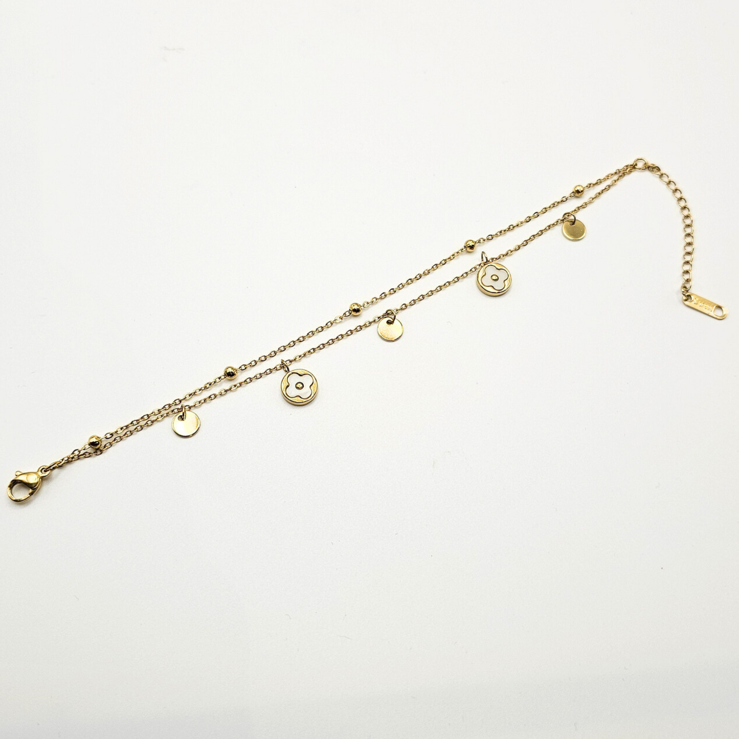 Chivelle Dual Chain Disc & Clover Charm Bracelet