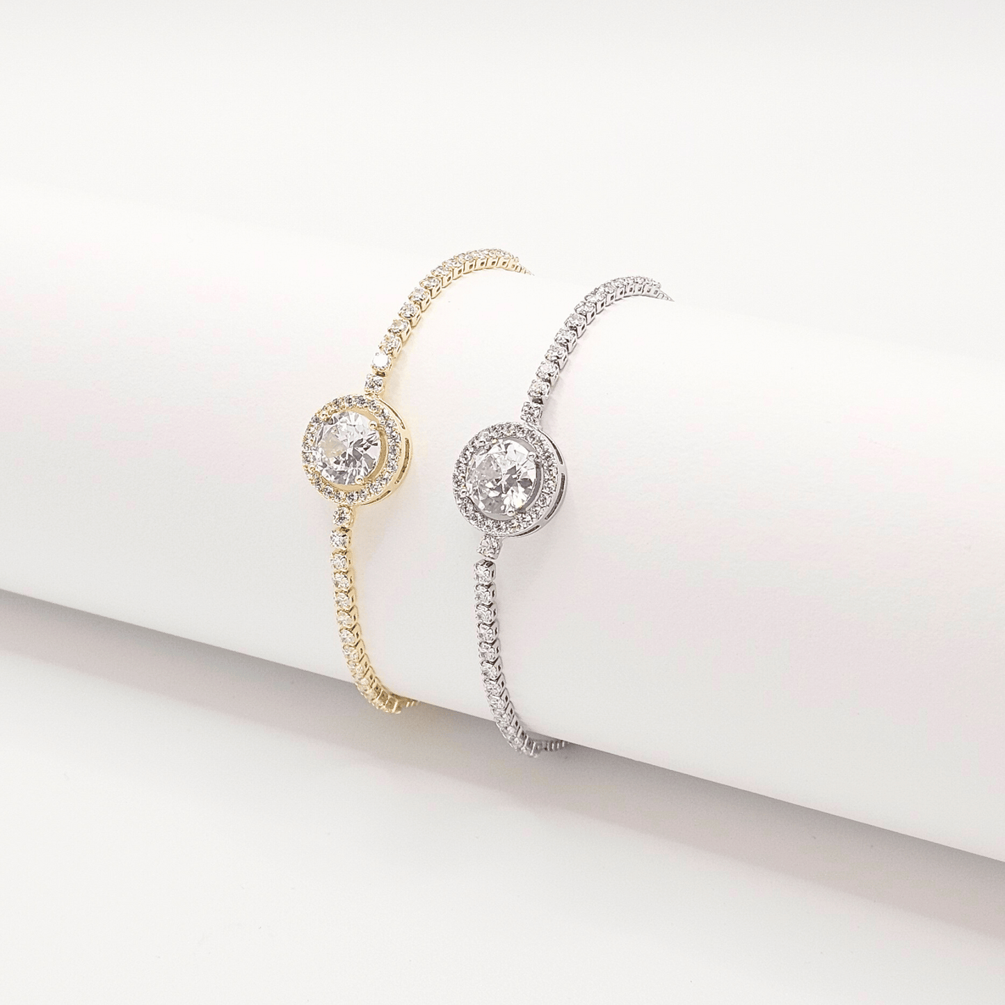Halo Solitaire Adjustable Bracelet – Gold & Silver
