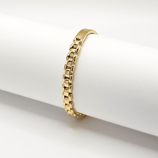 Minimalist Gold Link Bangle - 18K Gold Plated