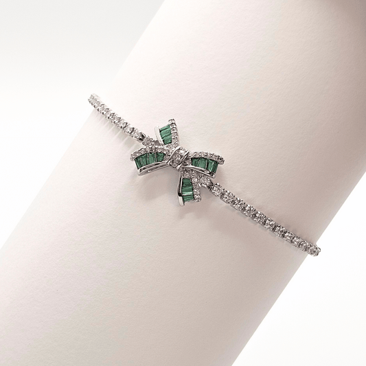 Emerald Bow Adjustable Bracelet – Silver