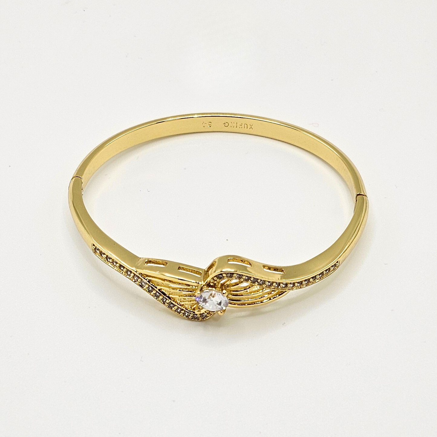 Swirl Design Hinge Bangle Bracelet – 18K Gold Plated