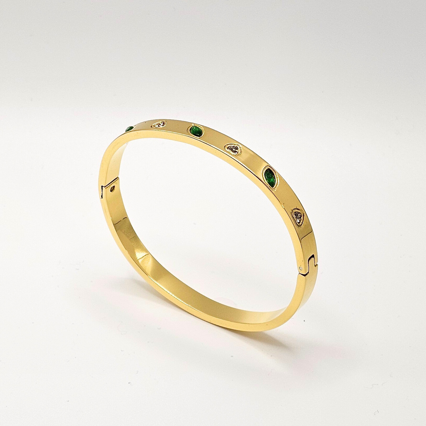 Green Stone Hinge Bangle Bracelet – 18K Gold Plated Minimalist Design