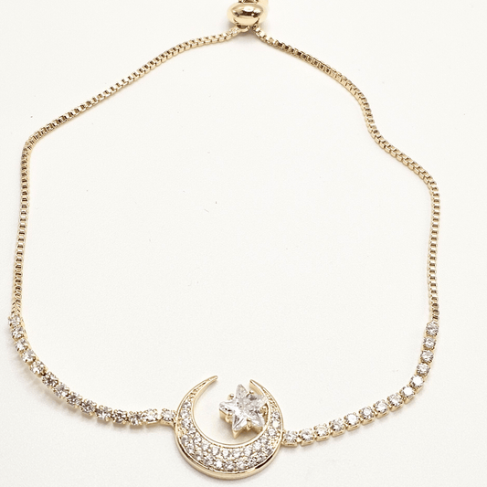 Luna Star Adjustable Bracelet – Crescent Moon & White Stones