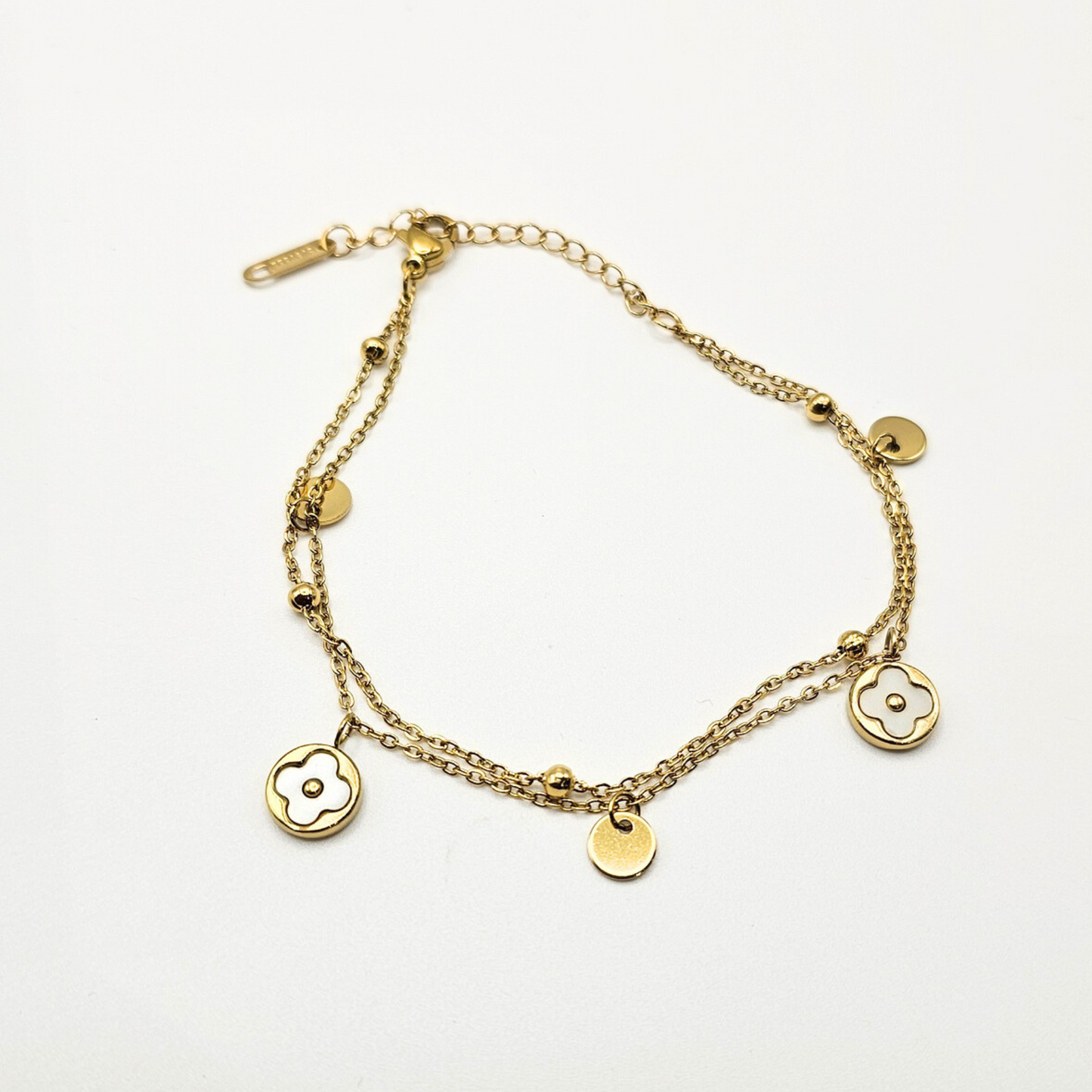 Chivelle Dual Chain Disc & Clover Charm Bracelet