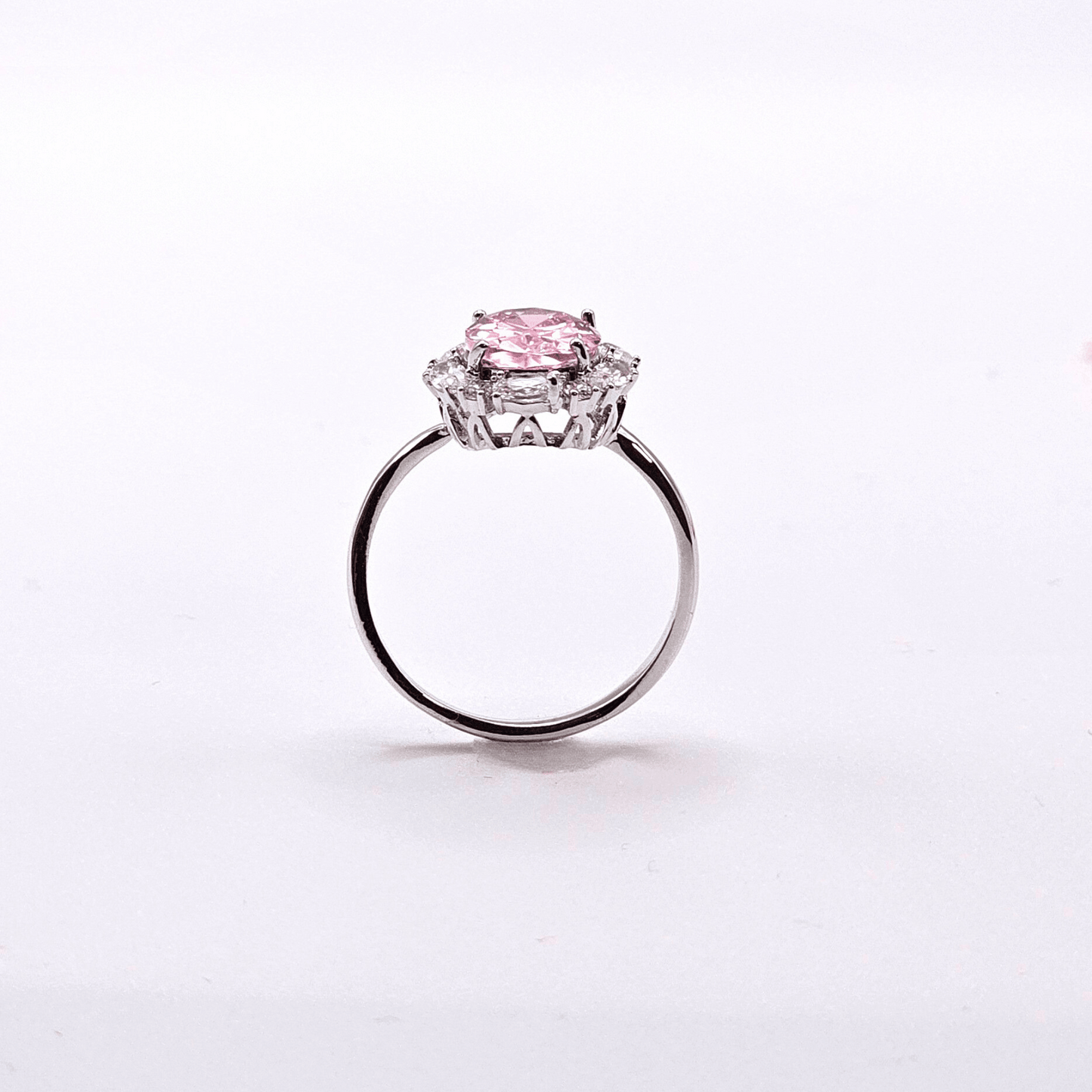 Chivelle Pink Solitaire Halo Ring – Elegant Silver Band with Sparkling Crystals