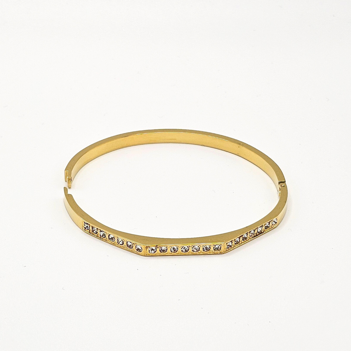 Cubic Zirconia Hinge Bangle Bracelet – 18K Gold Plated
