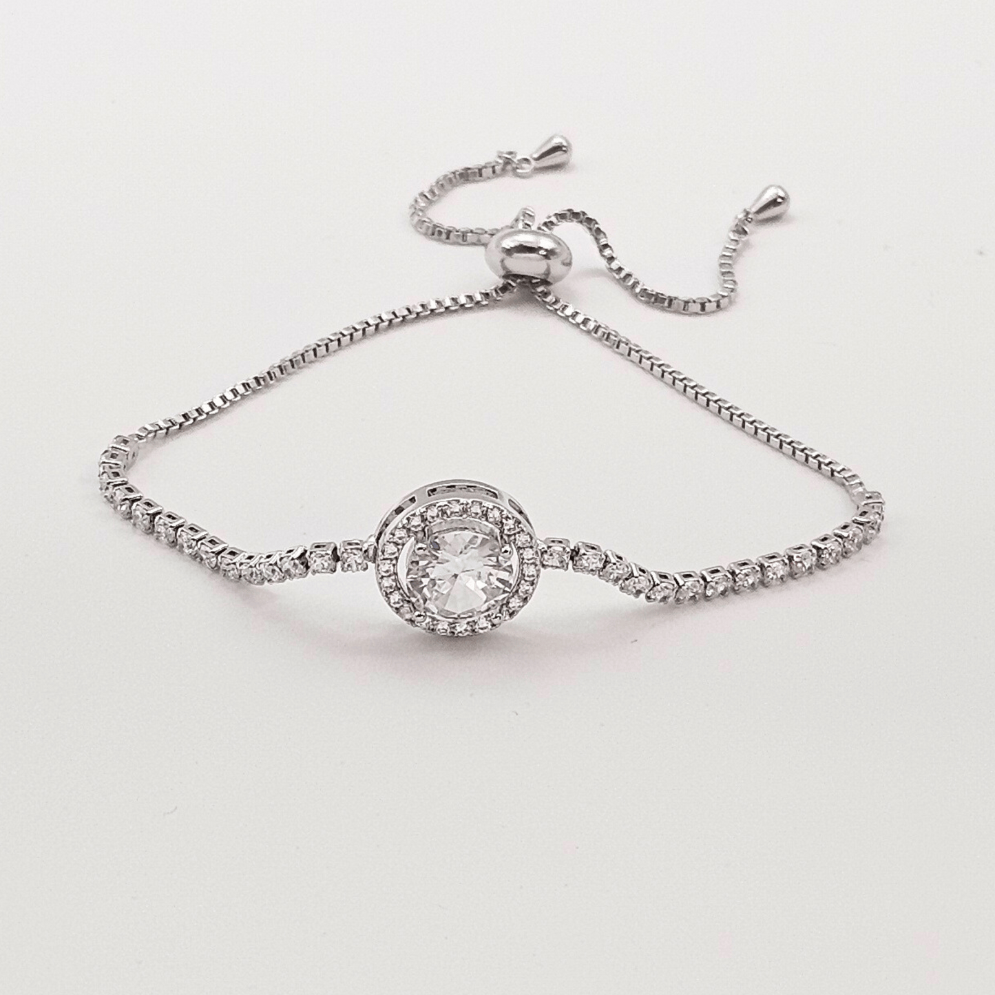 Halo Solitaire Adjustable Bracelet – Gold & Silver