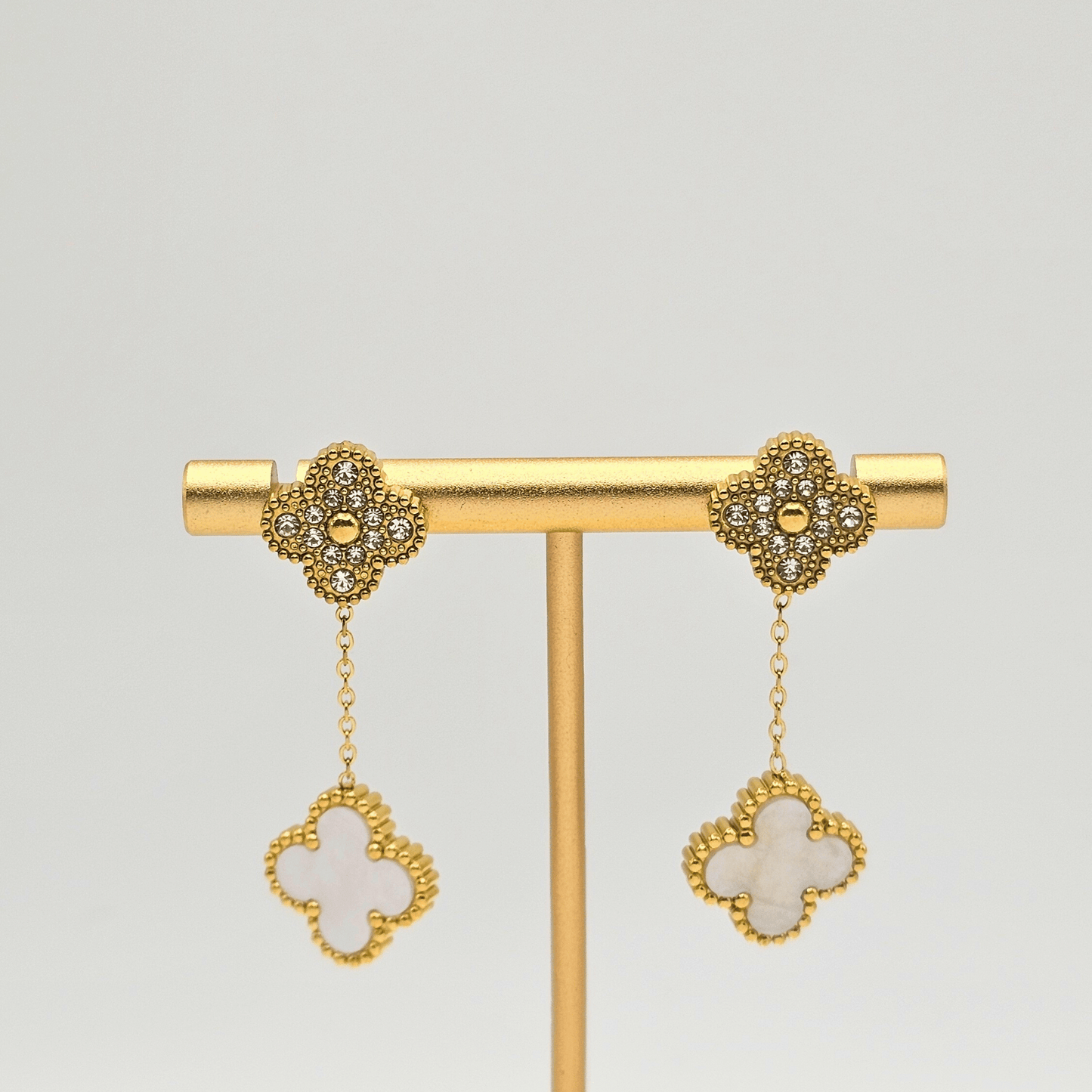 Chivelle Clover Drop Earrings – Dual Tone Elegance