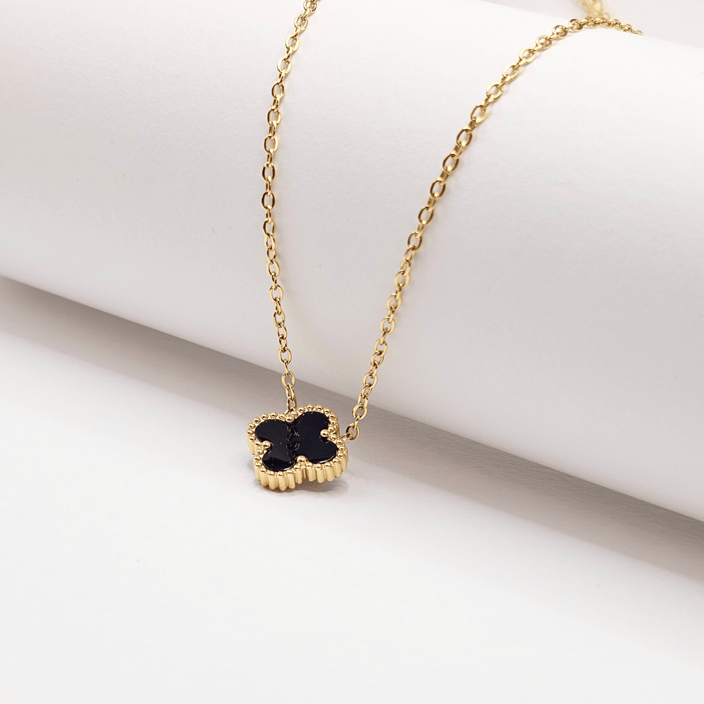 Chivelle Clover Pendant Necklace – Gold, White, Black & Orange