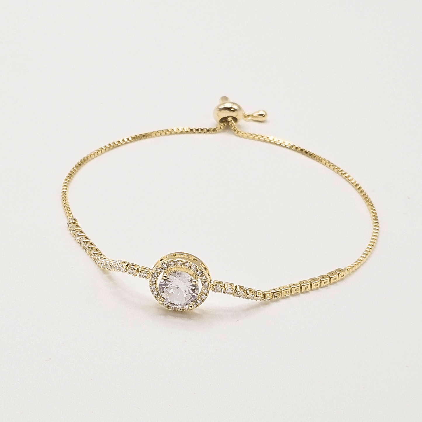 Halo Solitaire Adjustable Bracelet – Gold & Silver