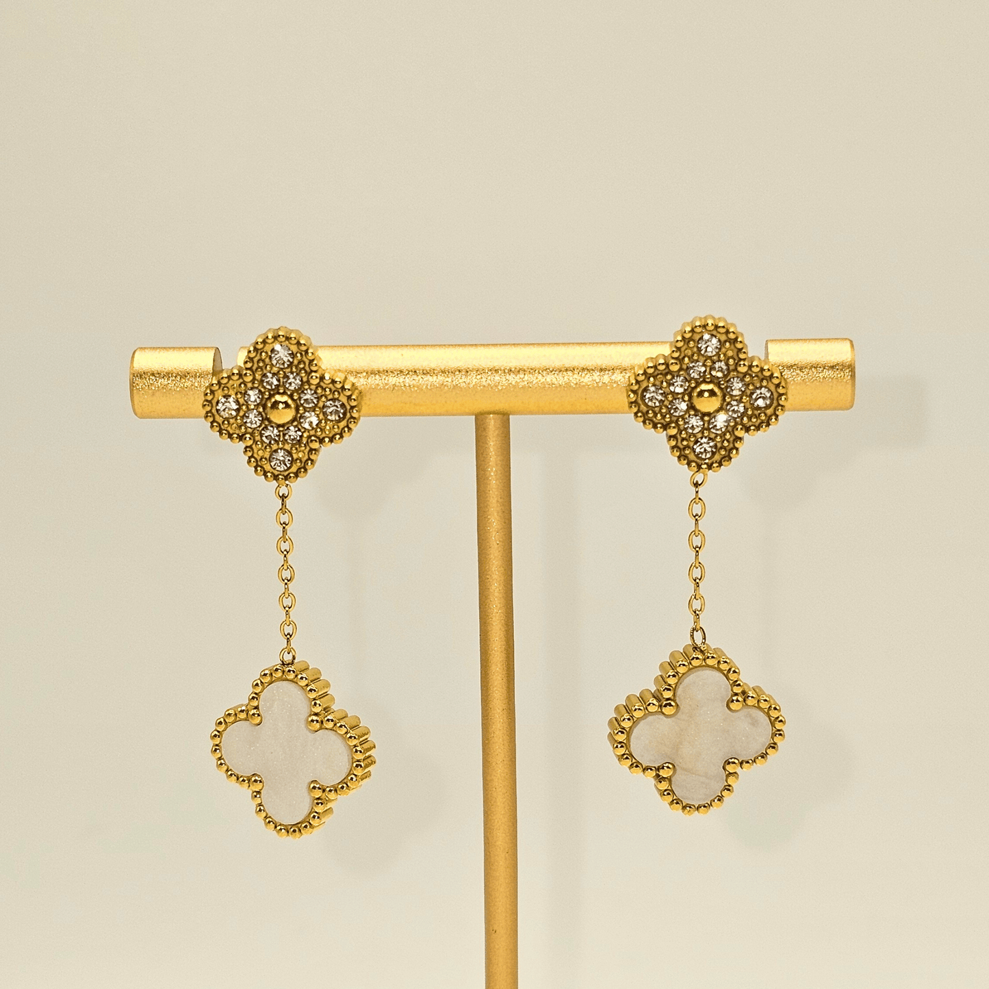 Chivelle Clover Drop Earrings – Dual Tone Elegance