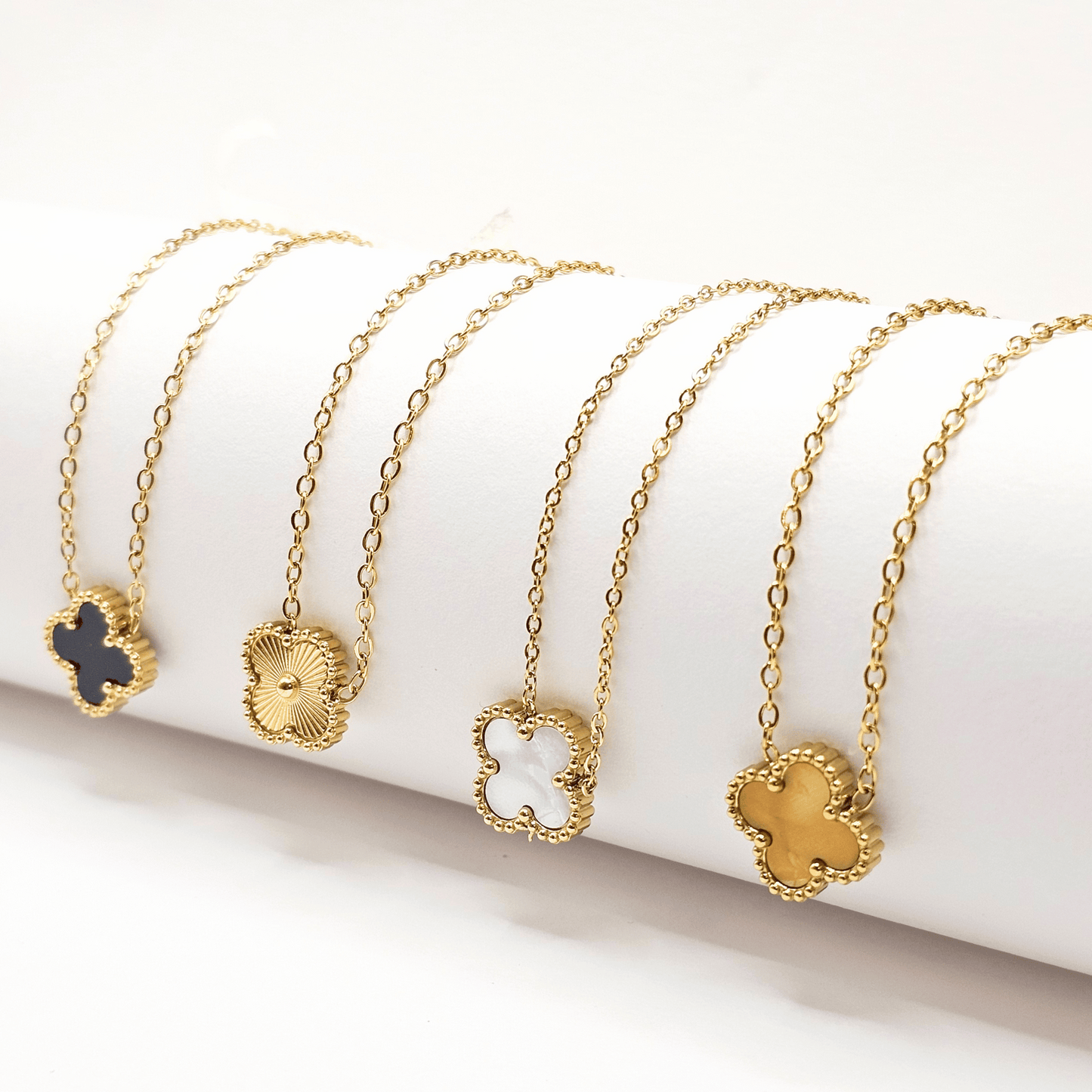 Chivelle Clover Pendant Necklace – Gold, White, Black & Orange
