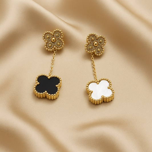 Chivelle Clover Drop Earrings – Dual Tone Elegance