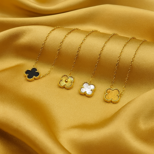 Chivelle Clover Pendant Necklace – Gold, White, Black & Orange
