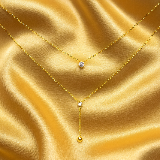 Double Layer Solitaire Drop Necklace