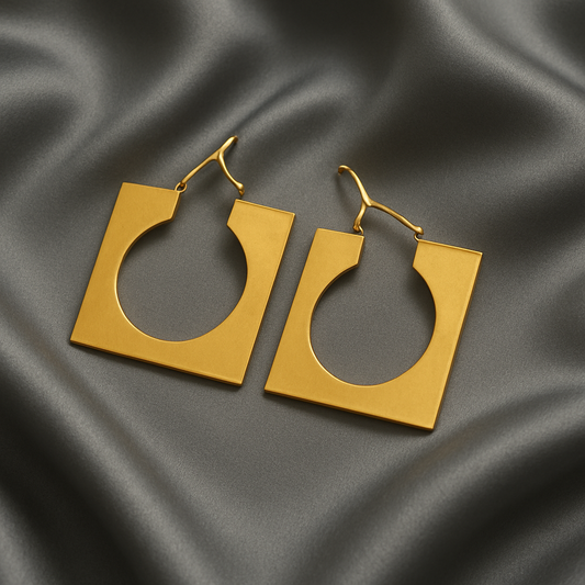 Chivelle Luxe Geometric Square Hoop Earrings – 18K Gold Plated