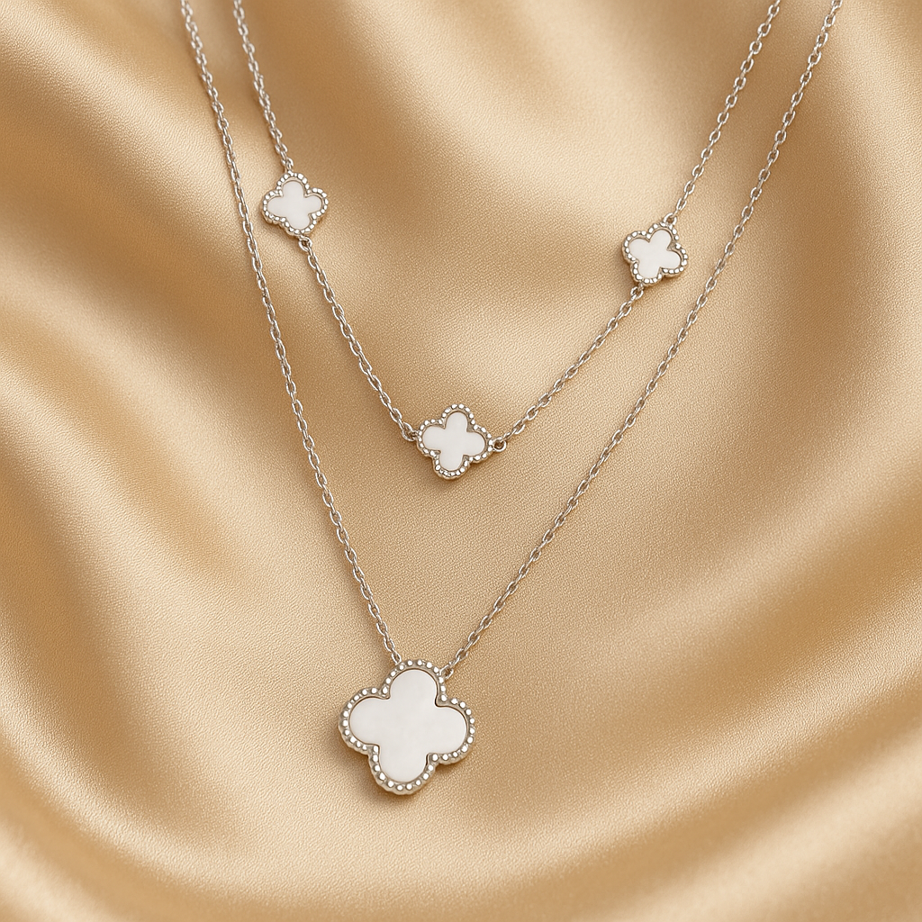 Chivelle Clover Motif Layered Necklace – Silver Elegance
